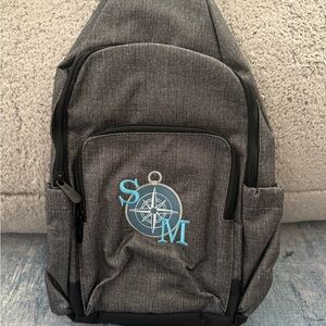 Thirty-One Gray Backpack with Blue Compass Design